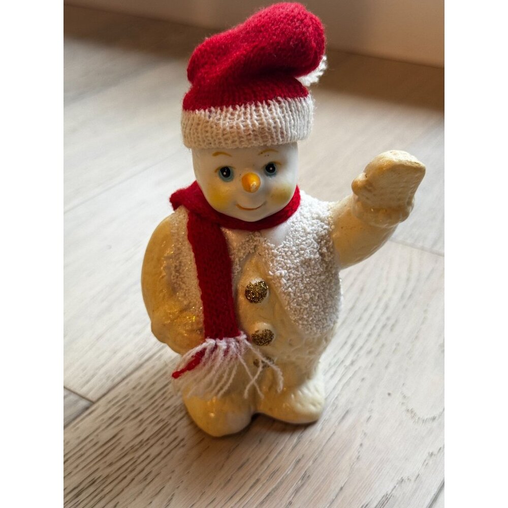 Vintage Snowman Figurine With Red Hat & Scarf ceramic porcelain christmas winter